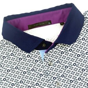 Greyson Golf Performance Polo Shirt All Over Print Size XL Navy White 3 Button